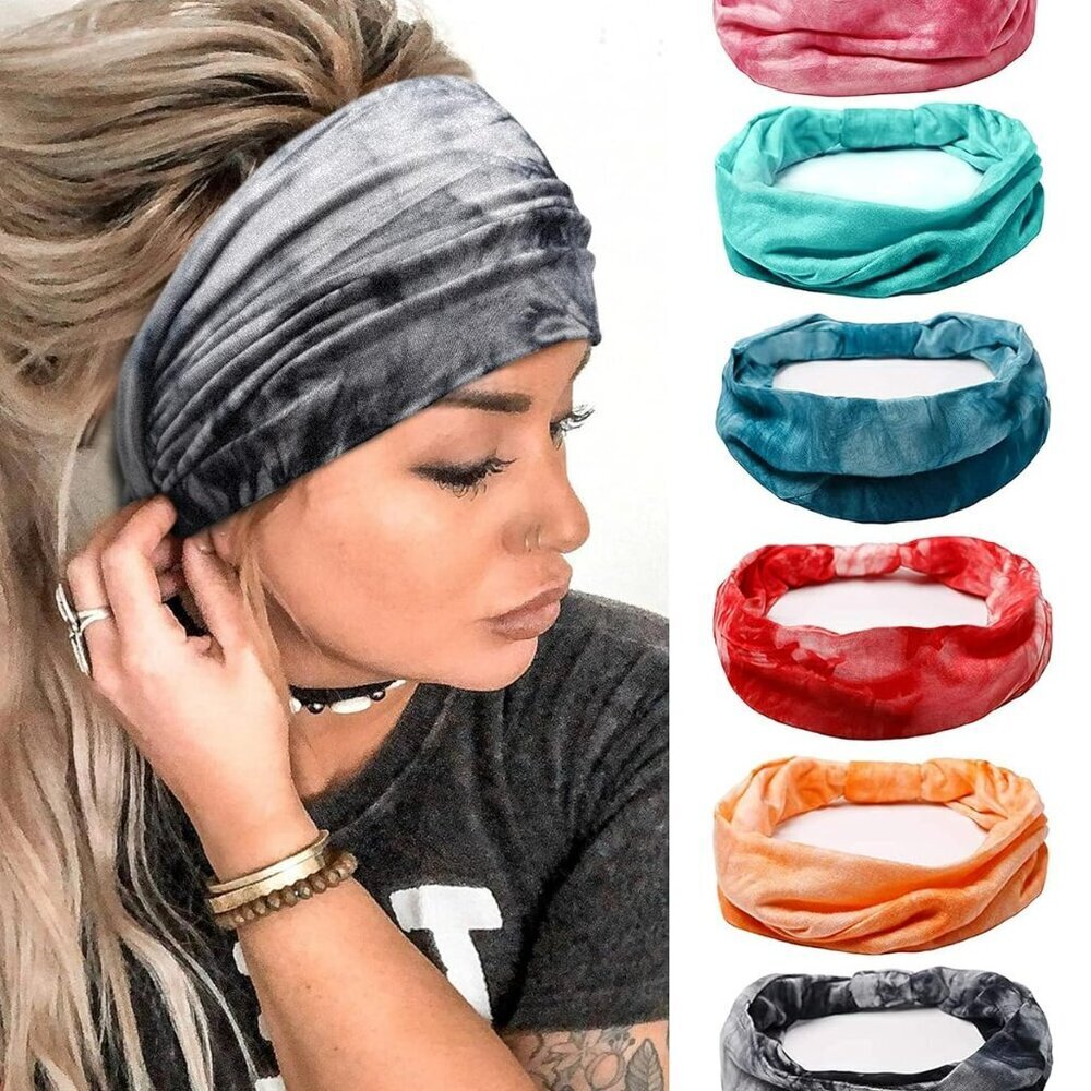 Headbands for Women African Wide Tie Dye Knotted Hairbands Workout Yoga Sport He